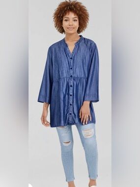 American Sweetheart Button-Front Tunic Top - Blue